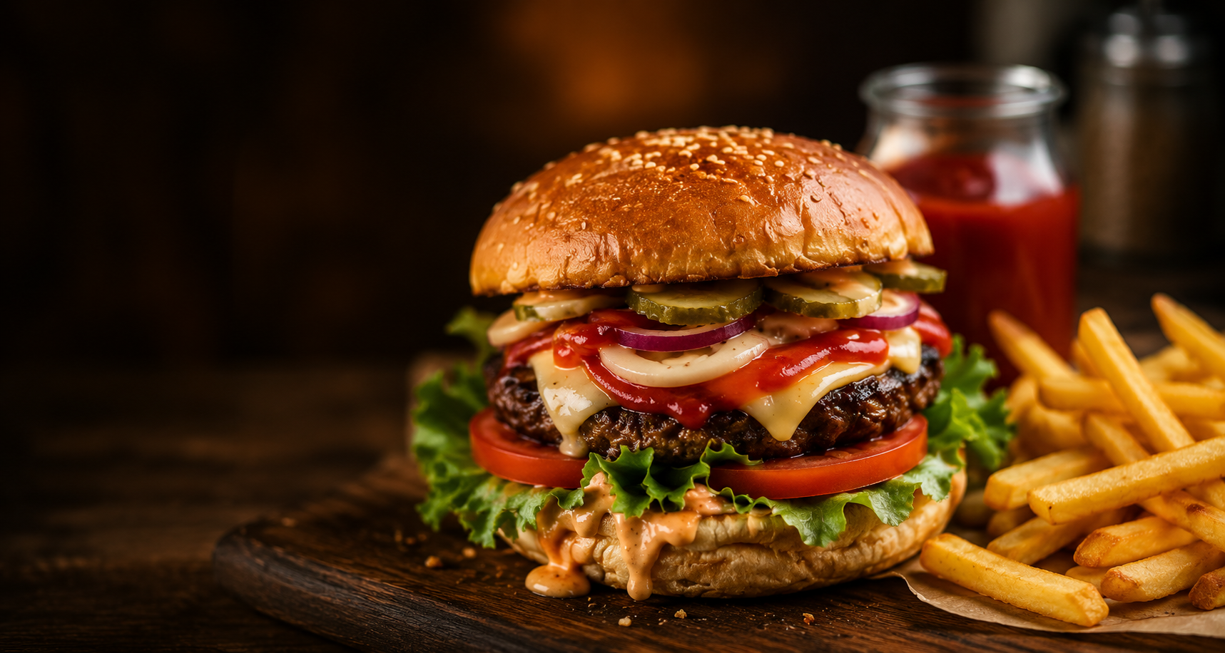Cheeseburger with lettuce and sauce